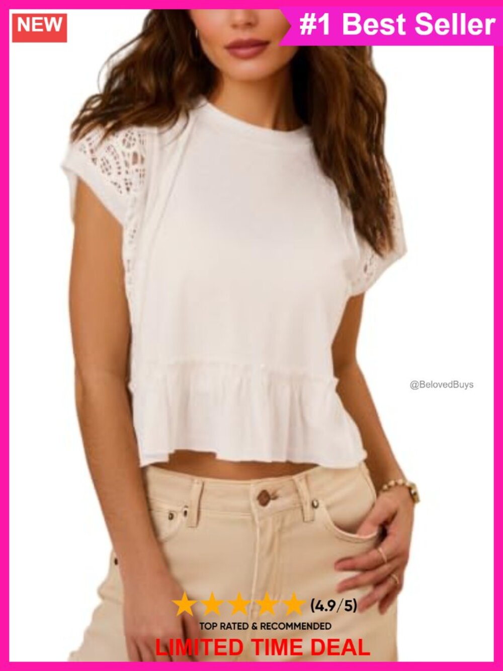 Crochet Lace Peplum Cap Sleeve Summer Blouse